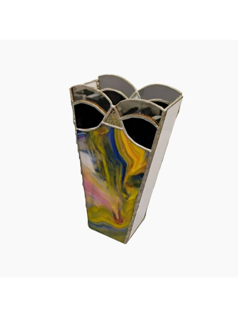Vintage Postmodern Stained Glass Vase 9.5” 80s Geometric Art Deco Candle Holder - Picture 5 of 5
